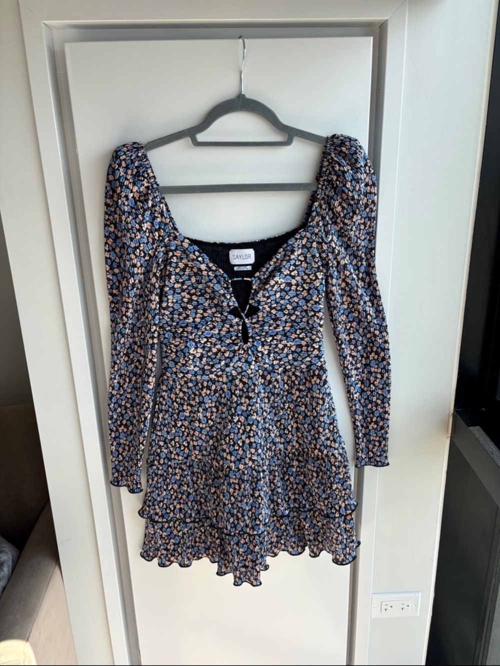 SAYLOR Navy & Peach Floral Tie-Front Long Sleeve Mini Dress